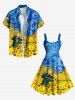 Plus Size Oil Painting Swirls Musician Sunflowers Print Hawaii Tank Dress -  
