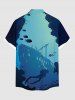 Plus Size Diver Fish Cruise Ship Colorblock Print Buttons Pocket Hawaii Shirt For Men -  