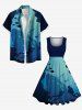 Plus Size Diver Fish Cruise Ship Colorblock Print 1950s Vintage Hawaii Dress -  