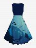 Plus Size Diver Fish Cruise Ship Colorblock Print 1950s Vintage Hawaii Dress -  
