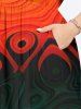 Robe Mi-Longue Bouclée Portable Motif Abstrait en Blocs de Couleurs de Grande Taille - Orange Foncé XXS