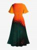 Robe Mi-Longue Bouclée Portable Motif Abstrait en Blocs de Couleurs de Grande Taille - Orange Foncé XXS