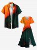 Robe Mi-Longue Bouclée Portable Motif Abstrait en Blocs de Couleurs de Grande Taille - Orange Foncé XXS