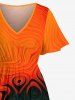 Robe Mi-Longue Bouclée Portable Motif Abstrait en Blocs de Couleurs de Grande Taille - Orange Foncé XXS