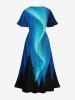 Plus Size Galaxy Star Tree Light Beam 3D Print Split Hawaii Midi Dress -  