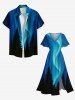 Plus Size Galaxy Star Tree Light Beam 3D Print Split Hawaii Midi Dress -  