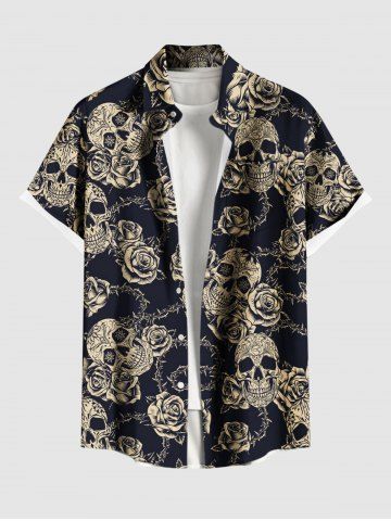 Skulls Rose Flowers Print Plus Size Matching Hawaii Beach Outfit For Couples
