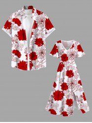 Costume Grande Taille Imprimé à Feuilles et Fleurs Longueur Plage - Rouge 