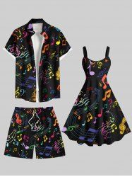 Colorful Music Symbol Print Plus Size Matching Hawaii Beach Outfit For Couples -  