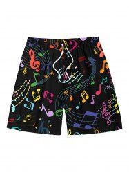 Short de Plage Hawaïen Notes de Musique Imprimées de Grande Taille à Cordon - Noir 2XL