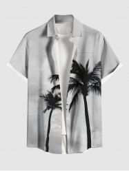 Plus Size Coconut Tree Ombre Sky Print Hawaii Button Pocket Shirt For Men -  