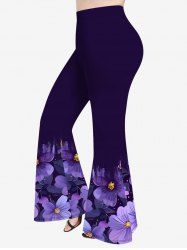 Pantalon Évasé Imprimé à Fleurs et Feuilles Grande Taille - Noir 2X