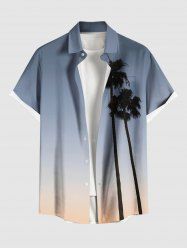 Chemise Boutonnée Imprimé Cocotier et Ciel Grande Taille avec Poche - Bleu clair M