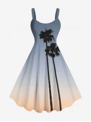 Robe Ligne A Ciel Ombré Arbre de Noix de Coco Imprimés de Grande Taille - Bleu clair M