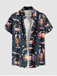 Plus Size Colorful Crab Lobster Stars Print Hawaii Button Pocket Shirt For Men -  
