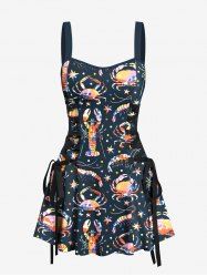 Colorful Crab Lobster Stars Print Hawaii Lace Up A Line Tank Dress -  
