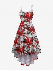 Robe caraco hawaïenne grande taille à imprimé feuilles tropicales et cocotiers - Rouge 1X