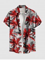 Chemise hawaïenne grande taille à imprimé feuilles tropicales et cocotiers pour homme - Rouge 2XL