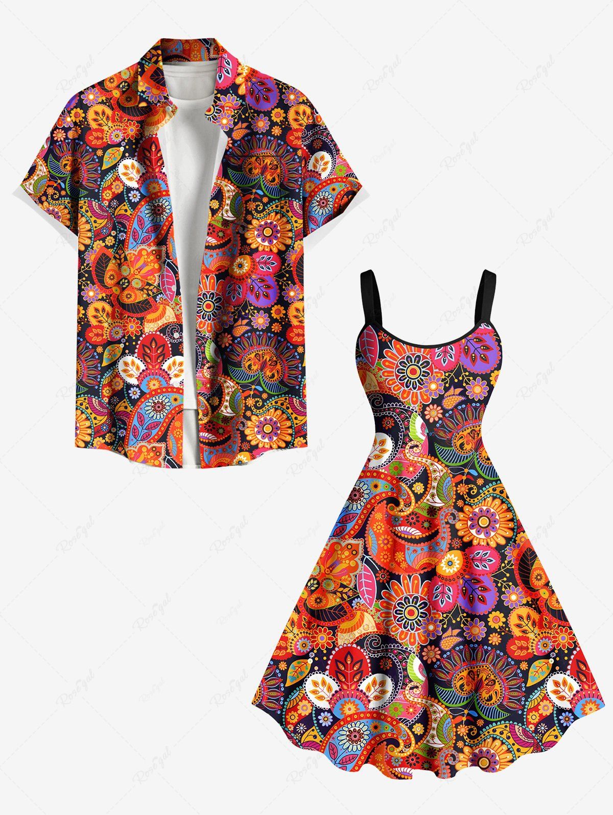 Tenue de Plage Grande Taille Imprimé Hibou et Fleurs Colorés Rouge 