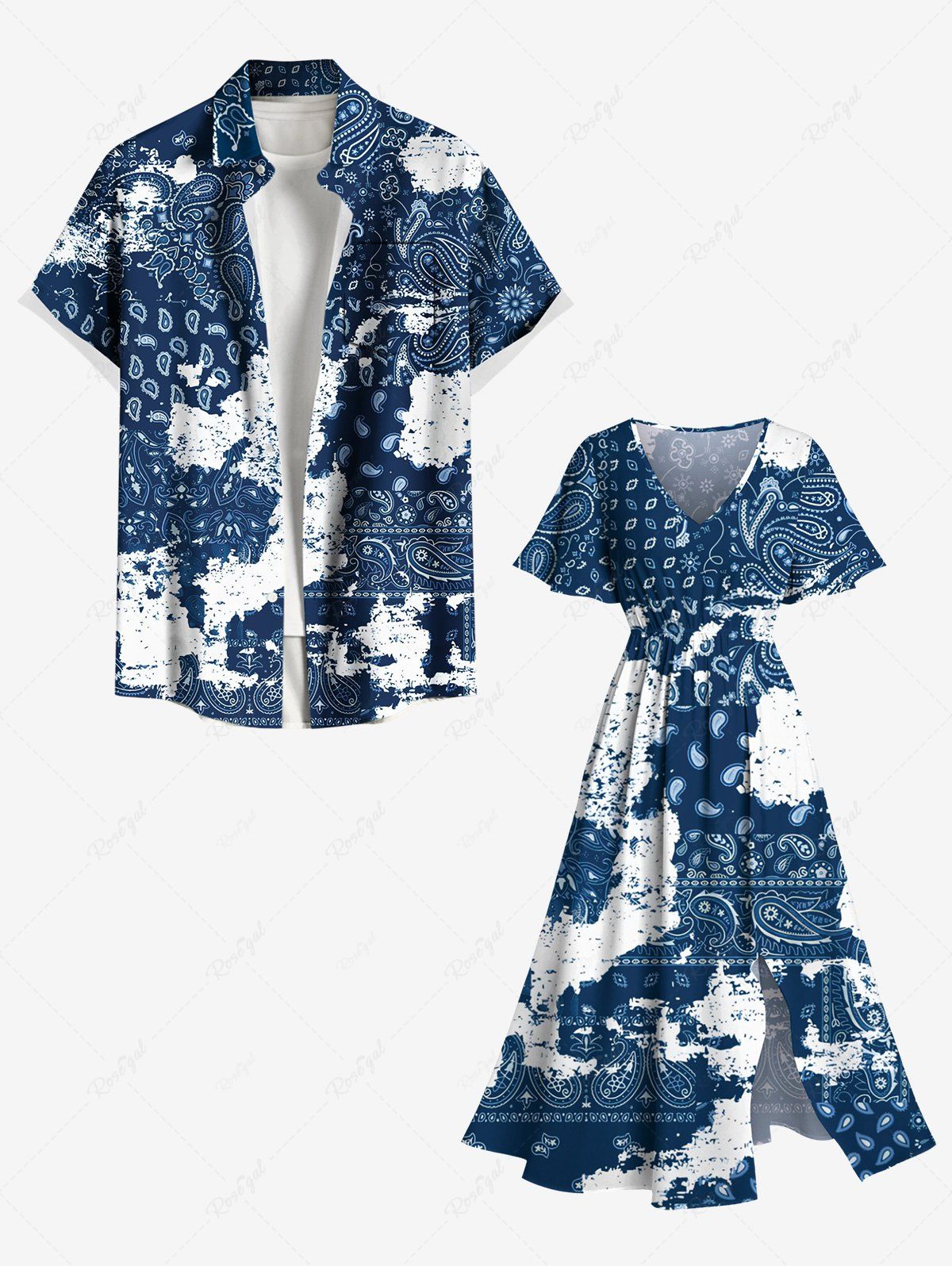 Costume de Plage Grande Taille Imprimé Paisley Ethnique Contrastant Bleu 
