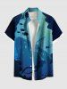 Nouveauté Maillot de Plage Noir et Blanc Tricotée à Imprimé Poisson pour Couples Grande-Taille - Bleu 