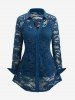 See Thru Lace Blouse with Cami Top Set and Scalloped Tassel Flare Pants Plus Size Outfit -  