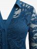See Thru Lace Blouse with Cami Top Set and Scalloped Tassel Flare Pants Plus Size Outfit -  