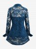 See Thru Lace Blouse with Cami Top Set and Scalloped Tassel Flare Pants Plus Size Outfit -  