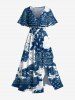 Costume de Plage Grande Taille Imprimé Paisley Ethnique Contrastant - Bleu 