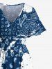 Costume de Plage Grande Taille Imprimé Paisley Ethnique Contrastant - Bleu 