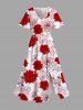 Costume Grande Taille Imprimé à Feuilles et Fleurs Longueur Plage - Rouge 