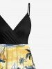 Robe Moulante Superposée à Bretelle Hawaï Palmier et Noix de Coco Imprimés de Grande Taille - Jaune M