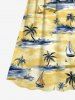 Robe Moulante Superposée à Bretelle Hawaï Palmier et Noix de Coco Imprimés de Grande Taille - Jaune M