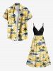 Plus Size Coconut Tree Sea Sailboat Print Hawaii Cruise Surplice A Line Cami Dress -  
