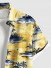 Plus Size Coconut Tree Sea Sailboat Print Hawaii Cruise Button Pocket Shirt For Men -  