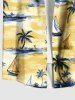 Plus Size Coconut Tree Sea Sailboat Print Hawaii Cruise Button Pocket Shirt For Men -  