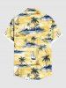 Plus Size Coconut Tree Sea Sailboat Print Hawaii Cruise Button Pocket Shirt For Men -  