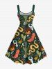 Robe Débardeur Ligne A Colorée Cactus Lune et Crâne Imprimés de Grande Taille - Noir 1X