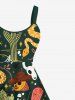 Robe Débardeur Ligne A Colorée Cactus Lune et Crâne Imprimés de Grande Taille - Noir 1X