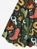 Robe Débardeur Ligne A Colorée Cactus Lune et Crâne Imprimés de Grande Taille - Noir 1X