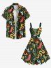 Robe Débardeur Ligne A Colorée Cactus Lune et Crâne Imprimés de Grande Taille - Noir 1X