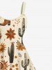 Plus Size Cactus Plant Floral Sun Boots Print Hawaii A Line Tank Dress - café lumière 1X