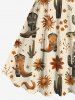 Plus Size Cactus Plant Floral Sun Boots Print Hawaii A Line Tank Dress - café lumière L