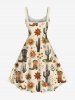 Plus Size Cactus Plant Floral Sun Boots Print Hawaii A Line Tank Dress - café lumière L
