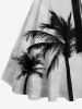 Plus Size Coconut Tree Ombre Sky Print Hawaii Button Turn-down A Line Dress with Removable Belt -  