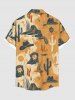Plus Size Cactus Plant Hat Floral Desert Print Hawaii Button Pocket Shirt For Men -  