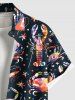 Plus Size Colorful Crab Lobster Stars Print Hawaii Button Pocket Shirt For Men -  