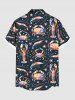 Plus Size Colorful Crab Lobster Stars Print Hawaii Button Pocket Shirt For Men -  