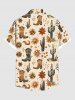 Plus Size Cactus Plant Floral Sun Boots Print Hawaii Button Pocket Shirt For Men -  