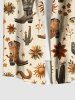 Plus Size Cactus Plant Floral Sun Boots Print Hawaii Button Pocket Shirt For Men -  